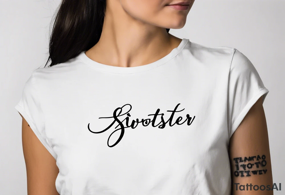 The handwritten words "to my favorite sister" written in a simple way. delicate tattoo. add a simple tattoo accent to the words tattoo idea