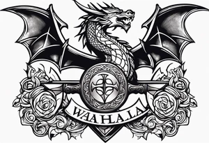 Valhalla sword shield dragon axe tattoo idea