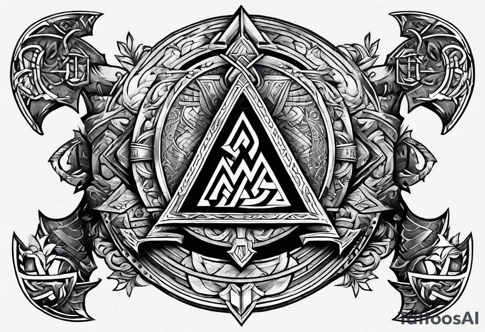 Valhalla valknut sword axe shield tattoo idea