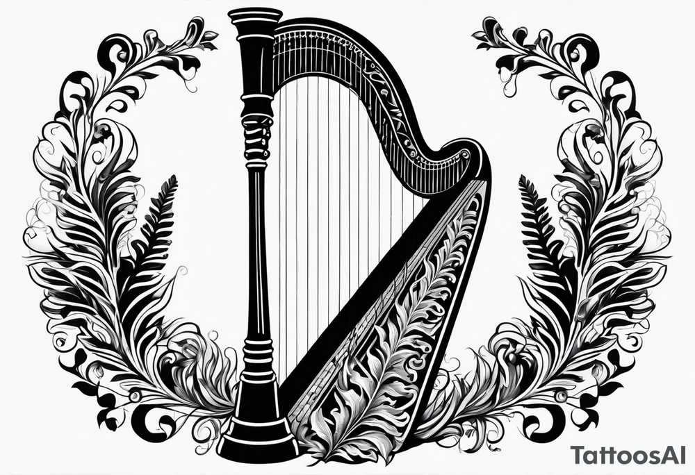 Irish harp with the New Zealand Silver Fern embedded tattoo idea