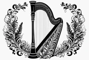 Irish harp with the New Zealand Silver Fern embedded tattoo idea