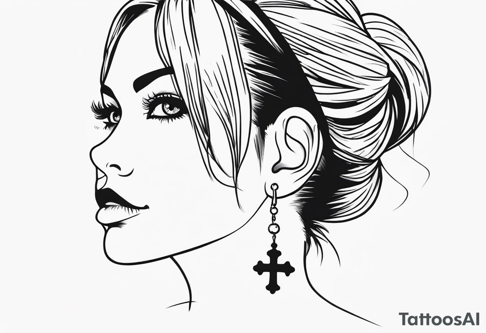feminine skull and cross bones with hair in two blonde pigtails tattoo idea