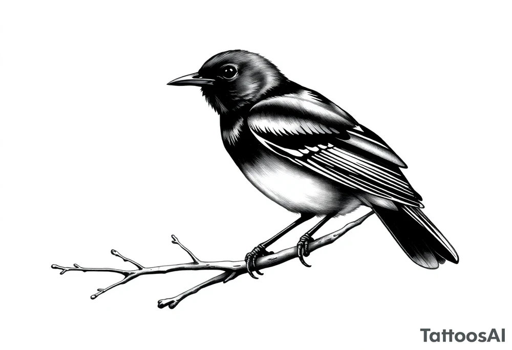 Male European Blackbird on a branch tattoo idea tattoo idea