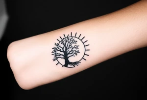 Tree inside of a spiral sun tattoo idea