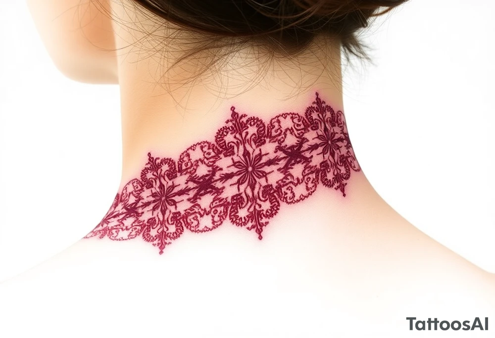 A deep burgundy lace bracelet, softly fading into a watercolor effect, symbolizing love and passion tattoo idea