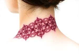 A deep burgundy lace bracelet, softly fading into a watercolor effect, symbolizing love and passion tattoo idea