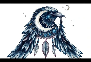 Raven dream catcher milky way moon shooting star tattoo idea