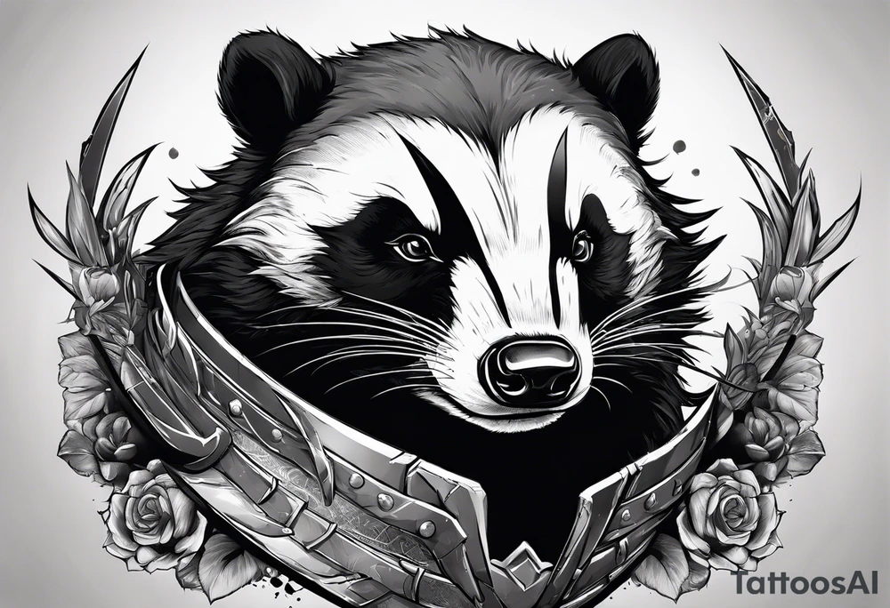 Draw me badger/wolverine with aggressive full body show, killer face with cute smile, very long nails and he attacks like a gladiator to enemy and also he has very deadly looking tattoo idea