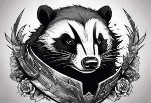 Draw me badger/wolverine with aggressive full body show, killer face with cute smile, very long nails and he attacks like a gladiator to enemy and also he has very deadly looking tattoo idea