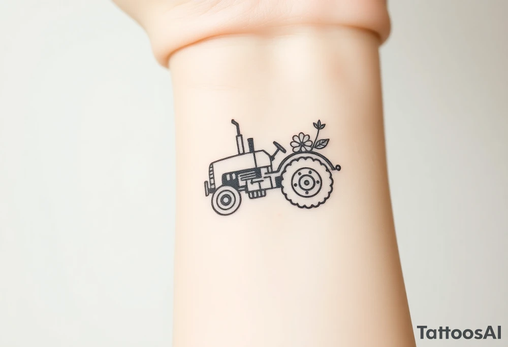 A feminine tractor with flowers tattoo idea