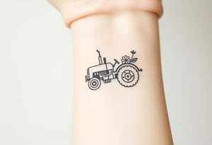 A feminine tractor with flowers tattoo idea