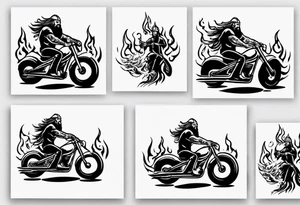 A viking riding a motorcycle with flames tattoo idea
