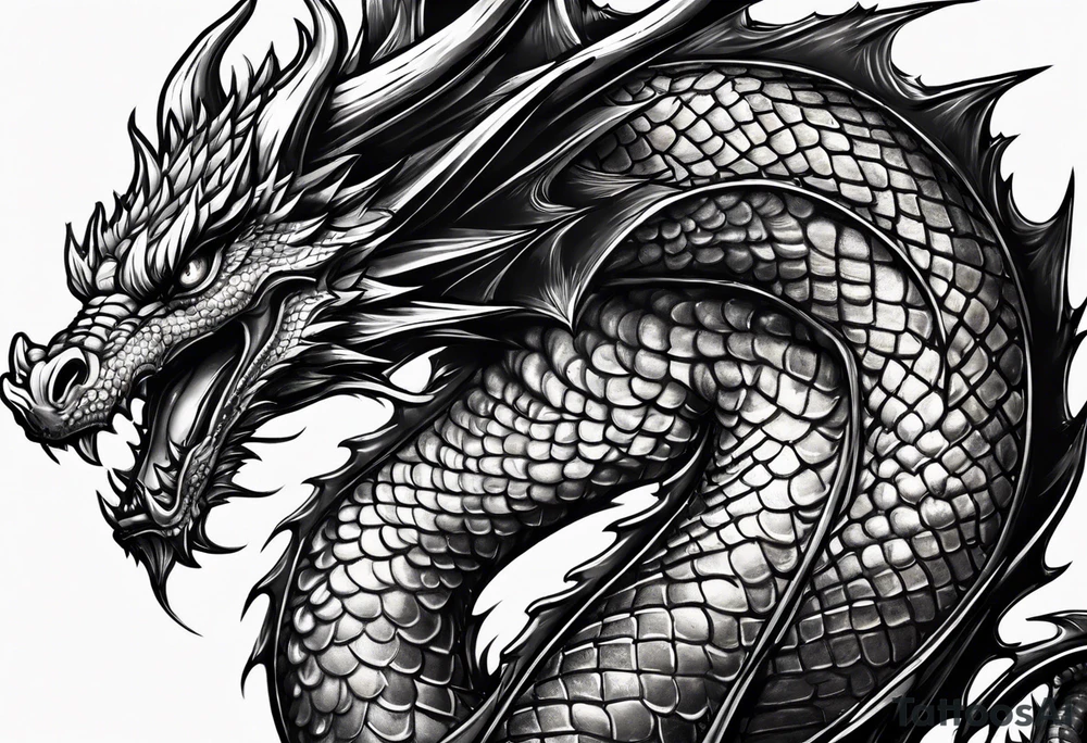 dragon perched with claws wrapped around on a pole tattoo idea