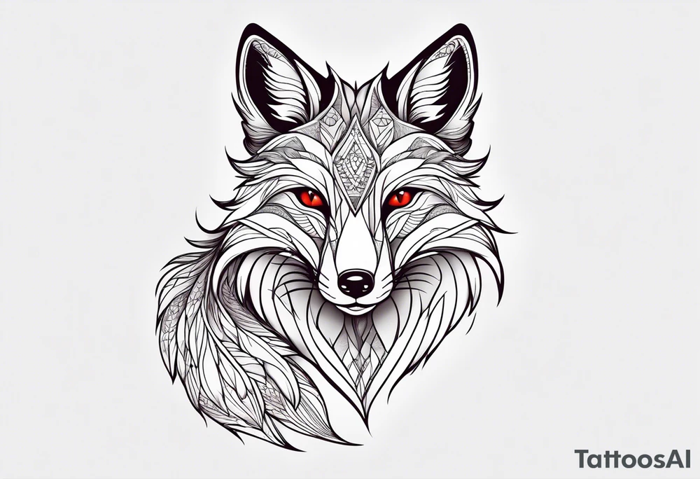 fox with red and white tail tattoo idea