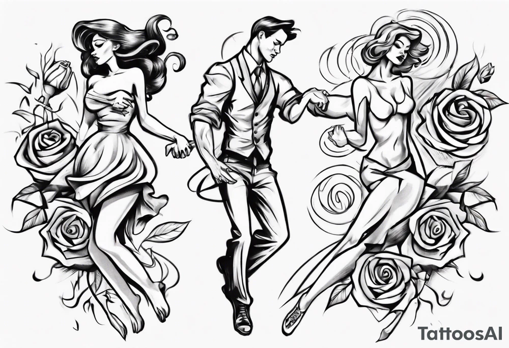 Dancing guy and girl into a rose tattoo idea