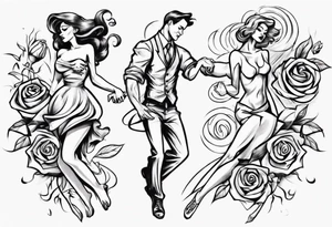 Dancing guy and girl into a rose tattoo idea