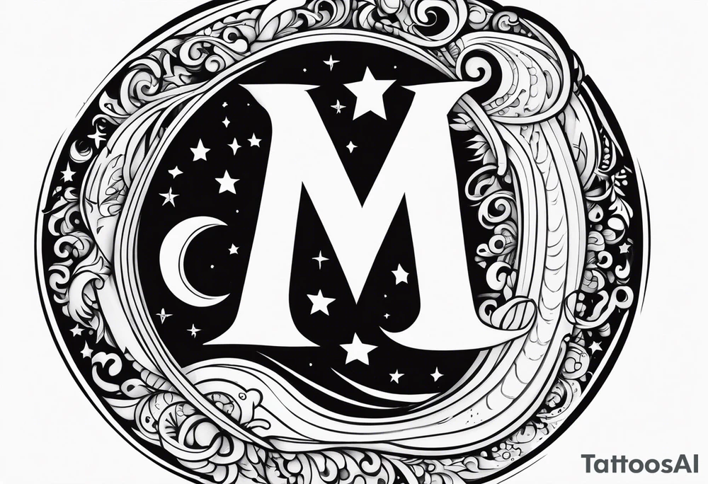 Moon and letter M tattoo idea
