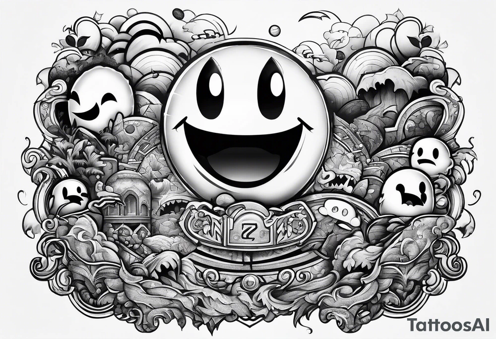 Pac-Man chasing monsters tattoo idea