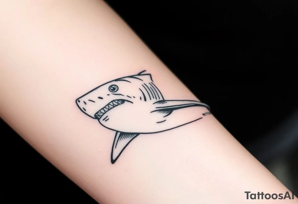 Masculine strong great white shark flowing forward in water tattoo idea