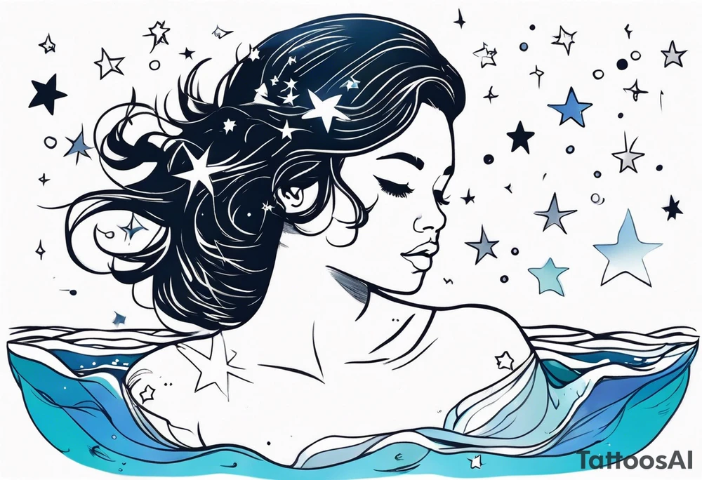 girl in water with stars above tattoo idea