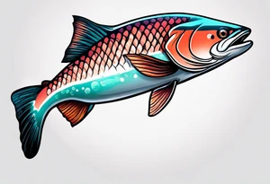 curved colorful salmon fish jumping into the air tattoo idea