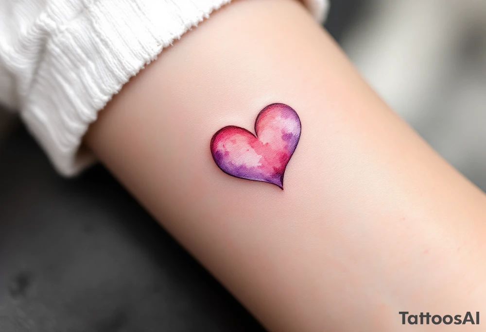 Watercolor Heart with Feathered Wings – A soft watercolor-painted heart in shades of pink and purple with delicate white feathered wings. The wings are light and airy, representing freedom and love. tattoo idea