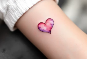 Watercolor Heart with Feathered Wings – A soft watercolor-painted heart in shades of pink and purple with delicate white feathered wings. The wings are light and airy, representing freedom and love. tattoo idea