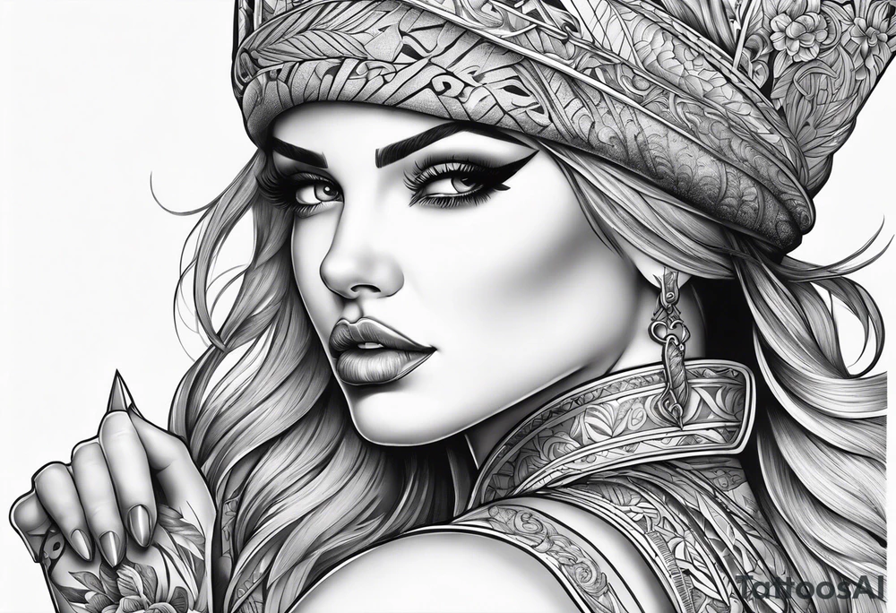 Dagger,women curved on the blade, tattoo idea