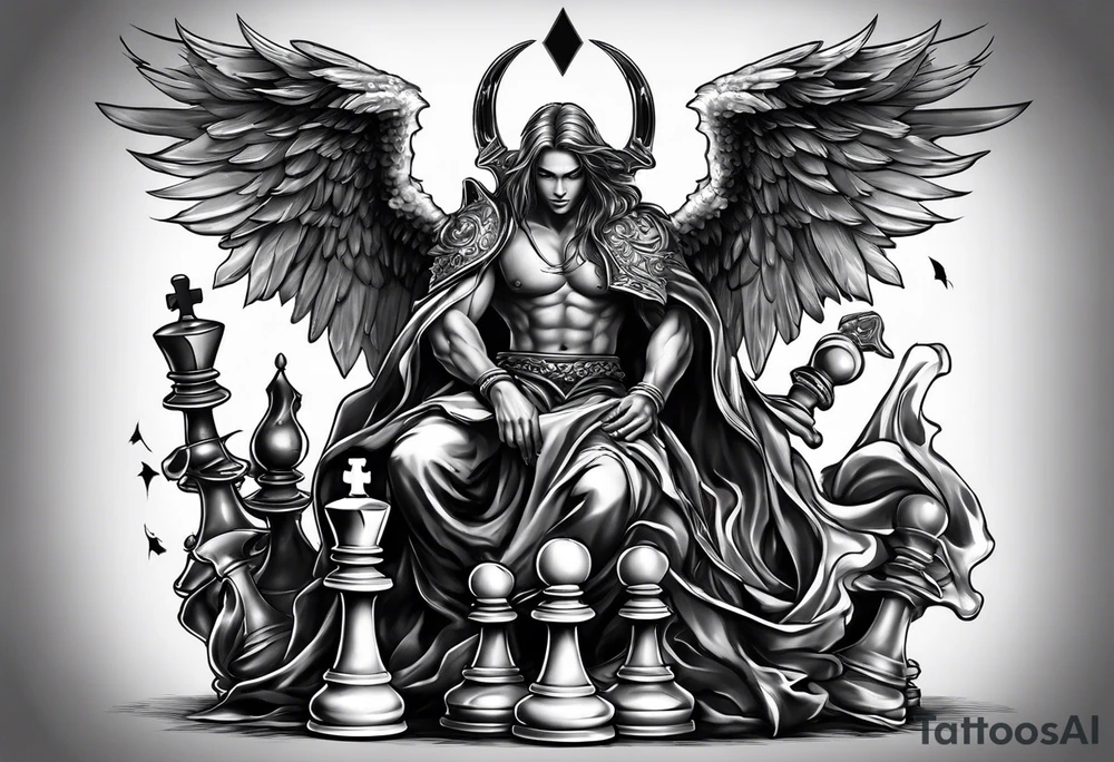 angel checkmate playing devil in chess good and evil side tattoo idea angel checkmate playing devil in chess good and evil side tattoo idea