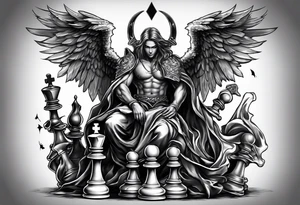 angel checkmate playing devil in chess good and evil side tattoo idea