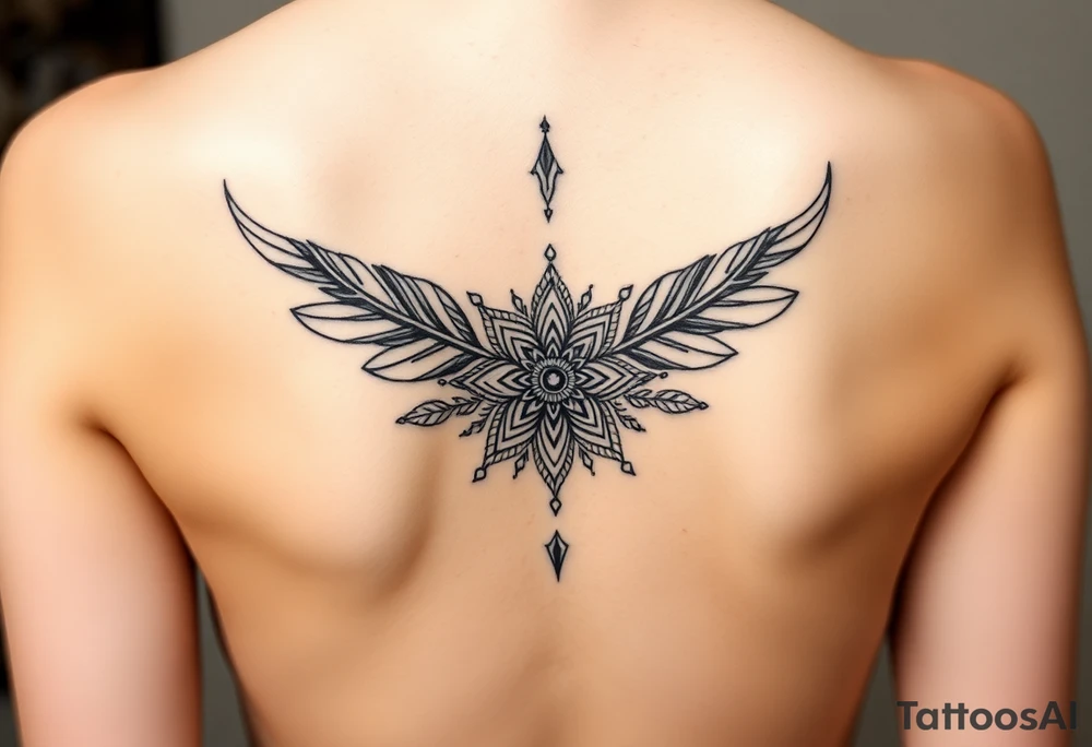 spiritual feathers ornamental mandala shaman tattoo idea