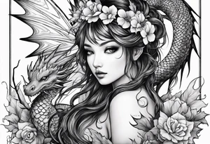 fairy nymph with a dragon friend tattoo idea