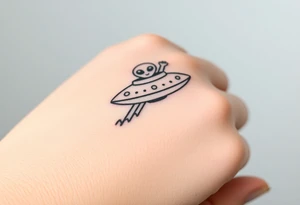 Small UFO ship with a waving alien 👽 tattoo idea