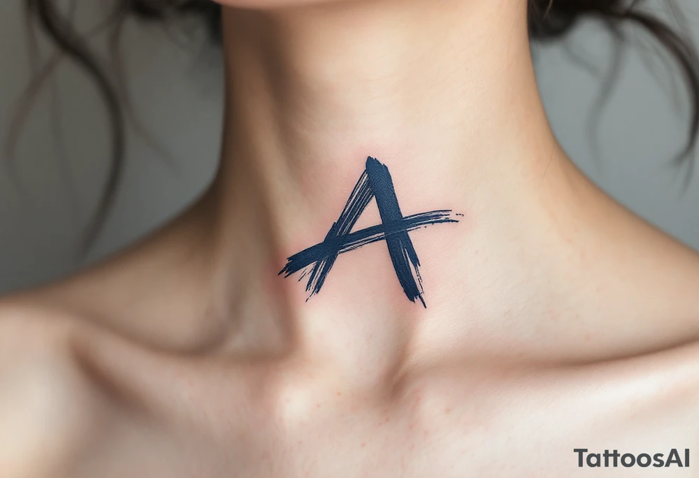 A brushstroke "A" in deep navy blue, fading into a smoky gray. tattoo idea