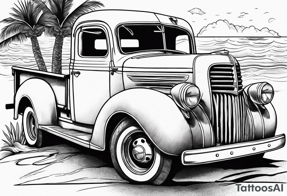 Beach theme, classic truck,  bikini girl tattoo idea