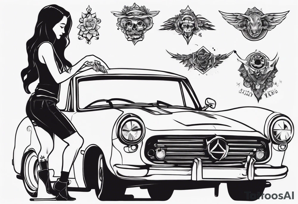 Girl working on a car tattoo idea