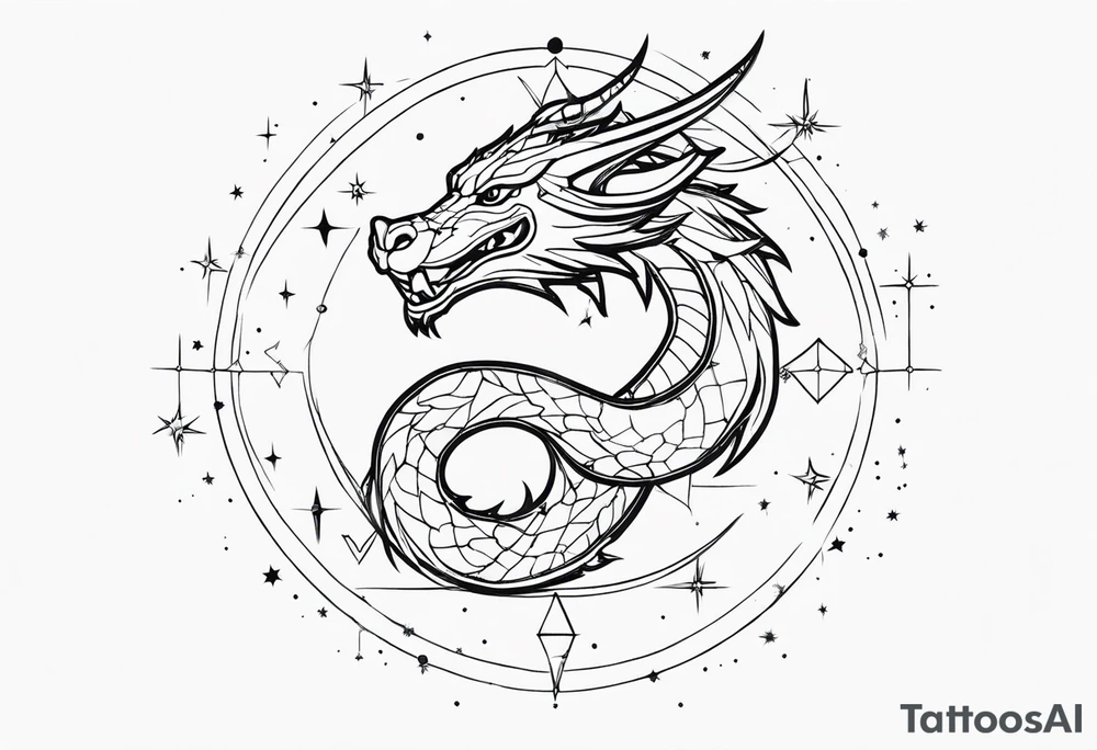 contour dragon on the background of the constellation Virgo tattoo idea