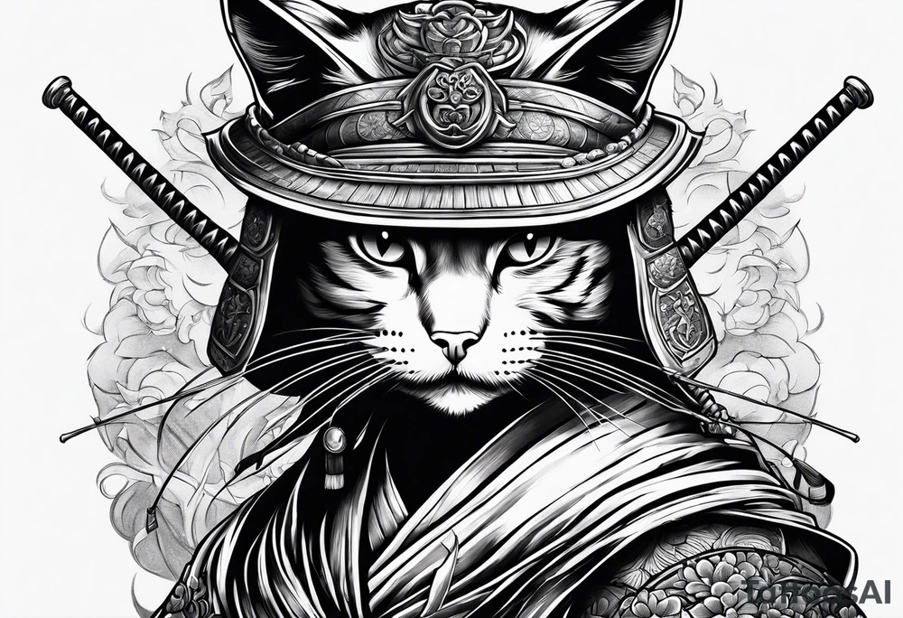 female samuari cat with katana tattoo idea