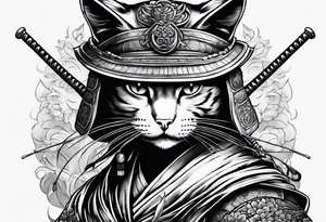female samuari cat with katana tattoo idea