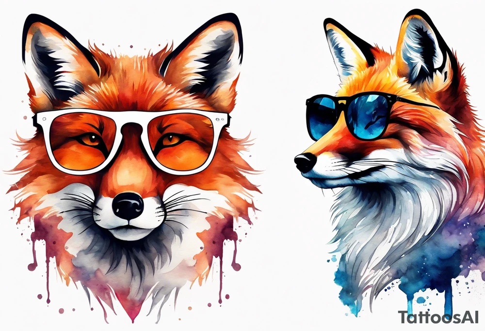 Watercolor fox wearing sunglasses in Colorado tattoo idea