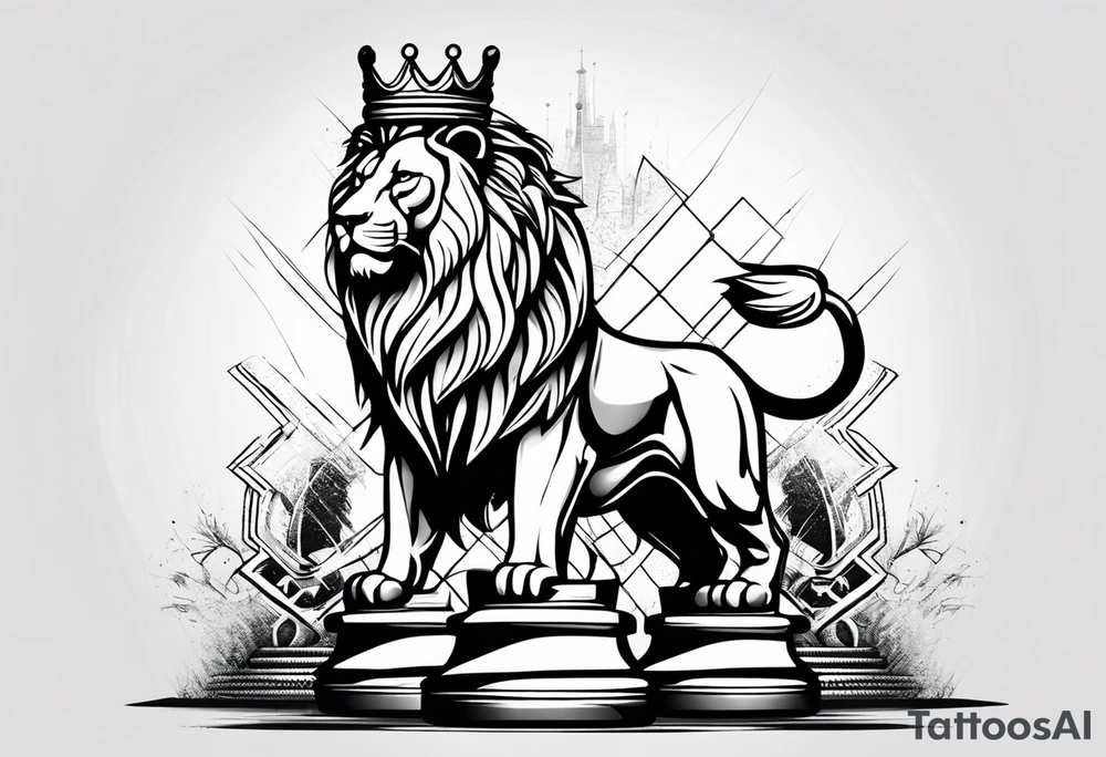 Chess king piece with lion on its crown tattoo idea