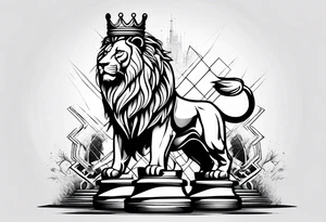 Chess king piece with lion on its crown tattoo idea