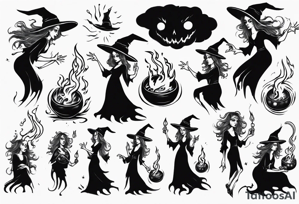 a witch casting a fireball tattoo idea