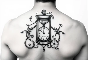 mother/son: music, hourglass, pocket watch, puzzle pieces, strength, forgiveness, love, infinity tattoo idea