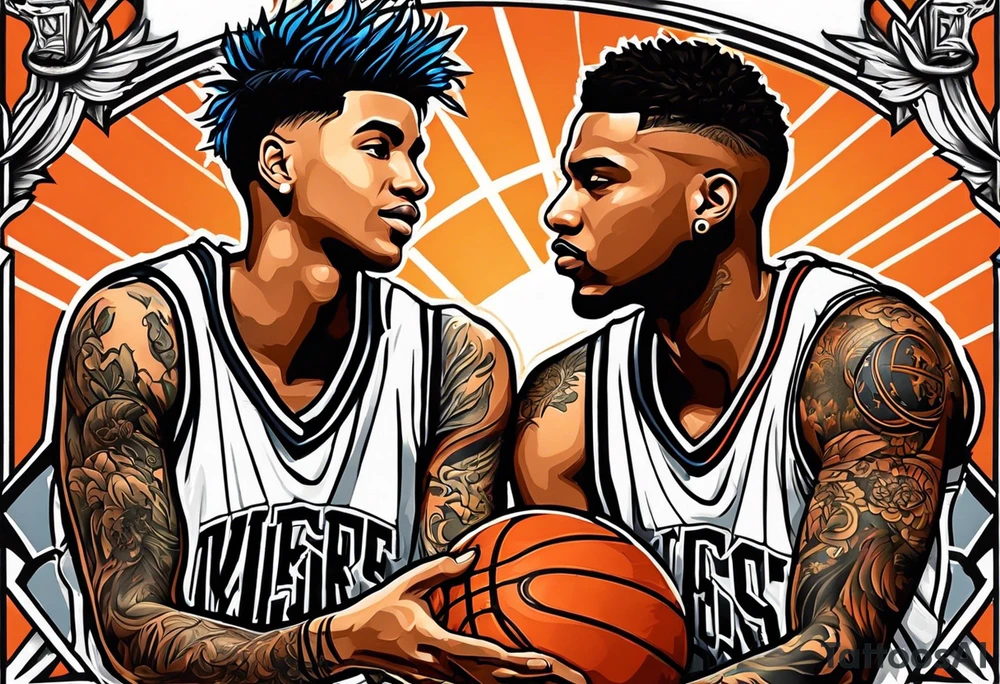 Two boys selling basketball cards tattoo idea