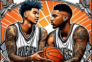 Two boys selling basketball cards tattoo idea