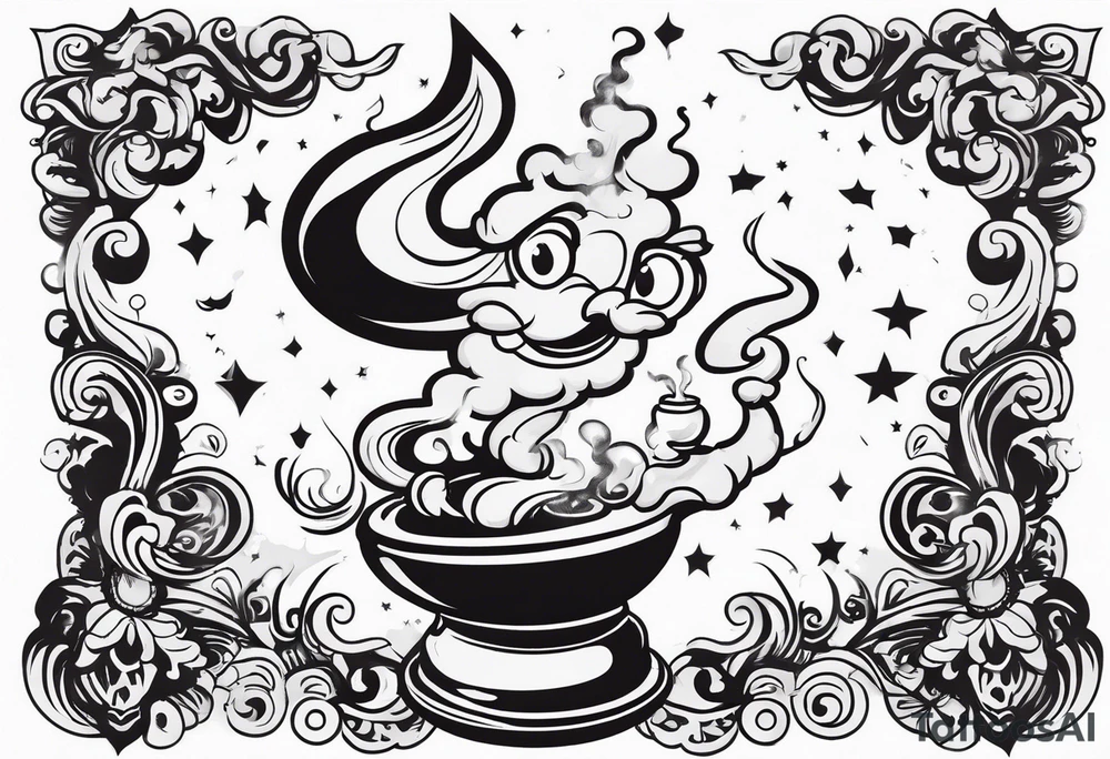 Genie made out of smoke coming out of a bong tattoo idea