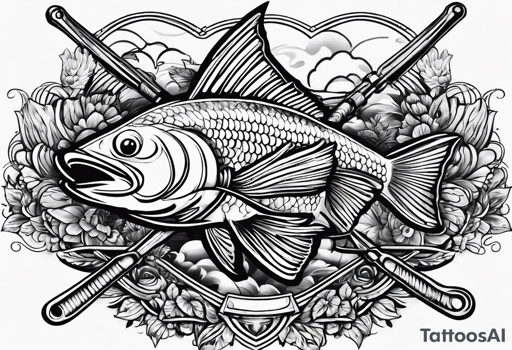 Fishingpole with memorium of a friend tattoo idea