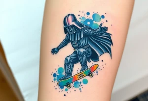Darth Vader skateboarding > bullets > in loving memory > colors > god > futuristic 
add words "Darth Carter" on skateboard
add date 12/29/88-01/06/24 tattoo idea