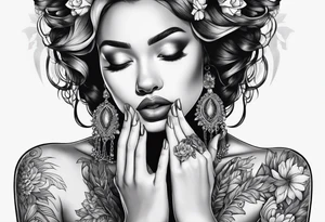 Praying woman hands in front tattoo idea